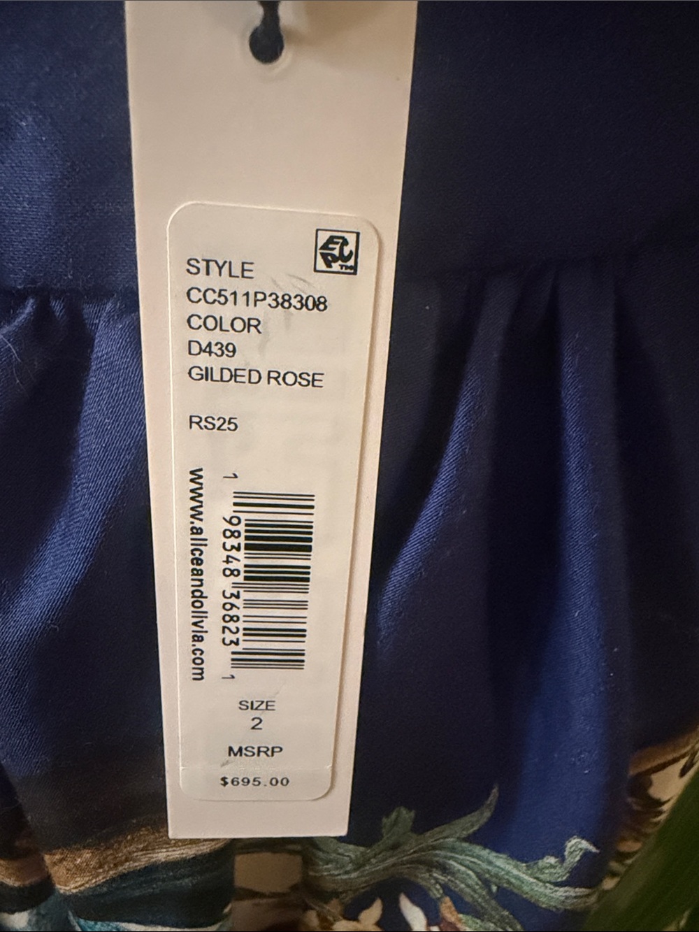 Alice + Olivia Deep Blue A-Line Skirt with Gold Border and Multicolor Hem